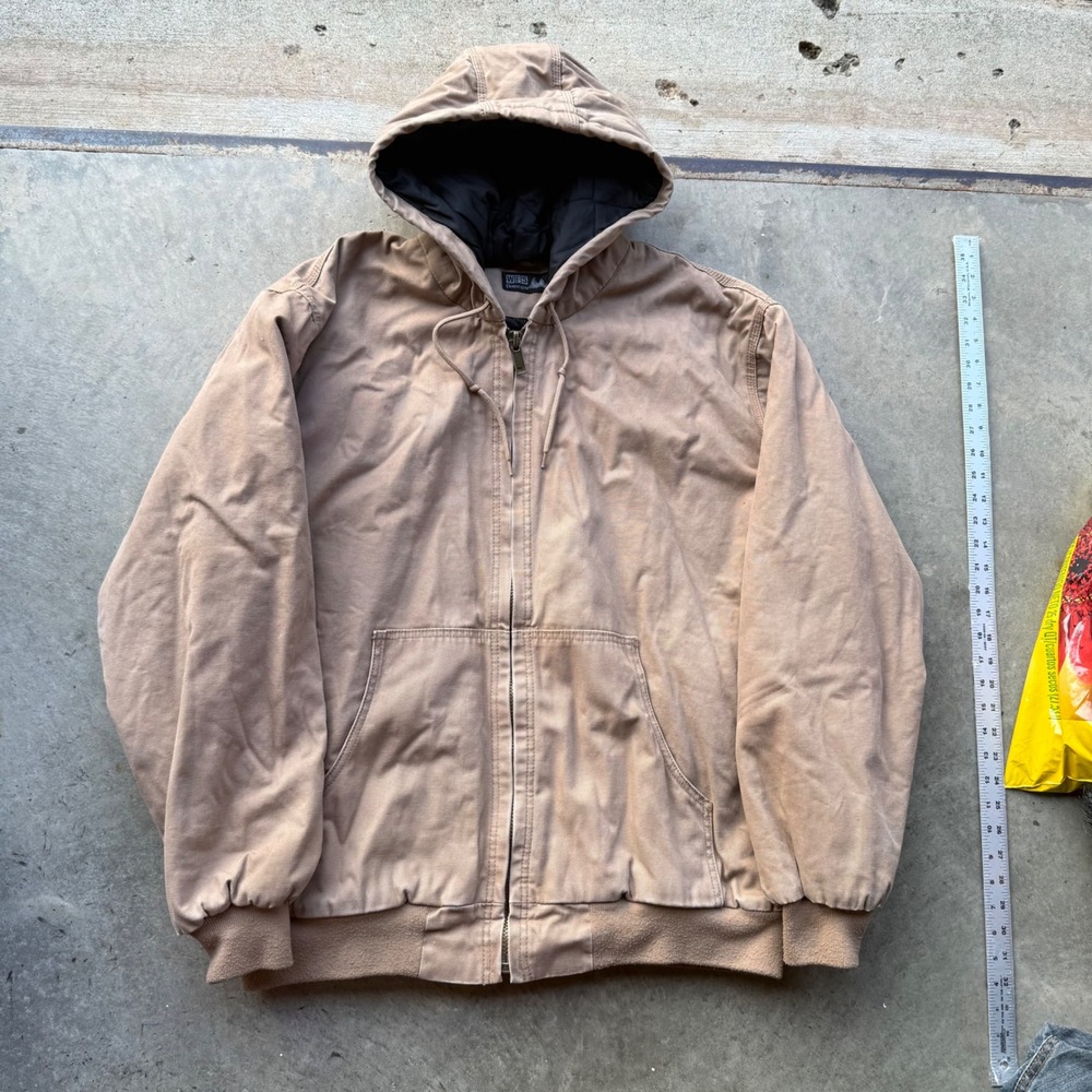 WFS Element Gear Mens Tan Brown Canvas Hooded Work Jacket Quilted Lined XL